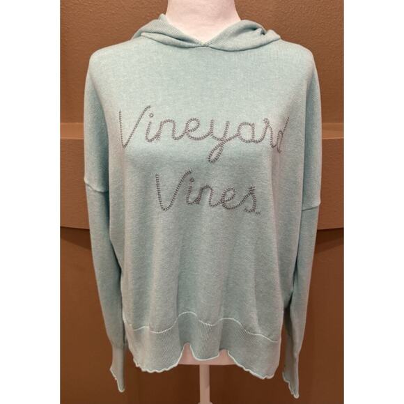 Vineyard Vines Tops - Vineyard Vines Cotton Hoodie Teal Spellout Logo Womens Size L